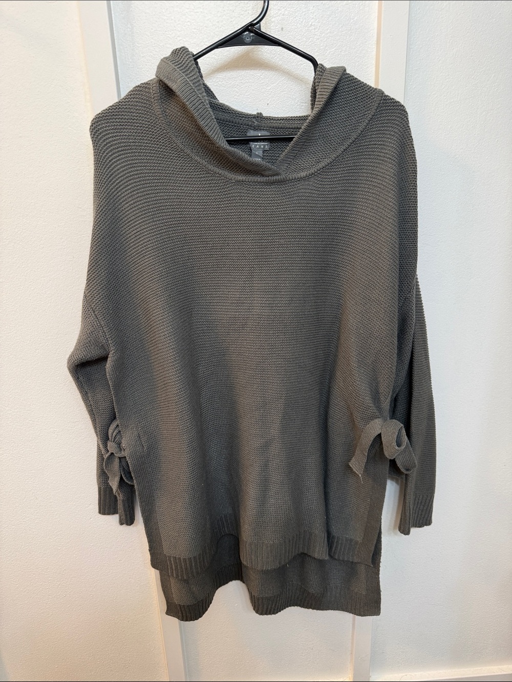 New York & Company Charcoal Hooded Sweater with Sleeve Ties